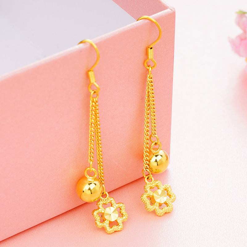 Pendientes de camelia de estilo antiguo Pendientes de verano de alta calidad para niñas con borlas Pendientes de oro de arena vietnamita que no se desvanecen durante mucho tiempo