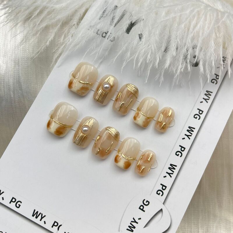 Pure Hand-Wearing Manicure Maillard New Manicure Nail Stickers Light Therapy Manicure Hand-Painted Nail Fingering Fingering