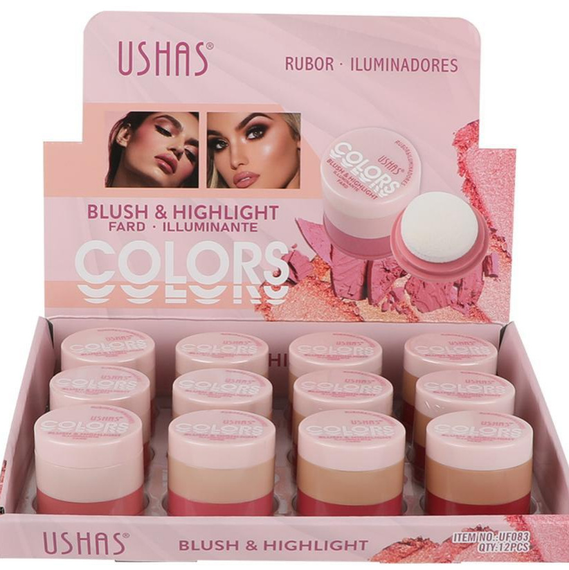 (Caja de presentación) USHAS venta caliente transfronteriza rubor impermeable de larga duración UF083 rubor en polvo de alto brillo UF083