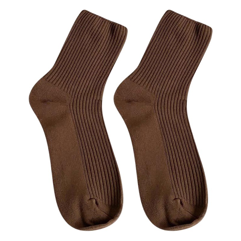 Nuevos calcetines de moda para mujer de primavera y otoño, calcetines holgados con rayas verticales de doble aguja para mujer, calcetines de color sólido hasta la pantorrilla para mujer, calcetines largos JK en blanco y negro.