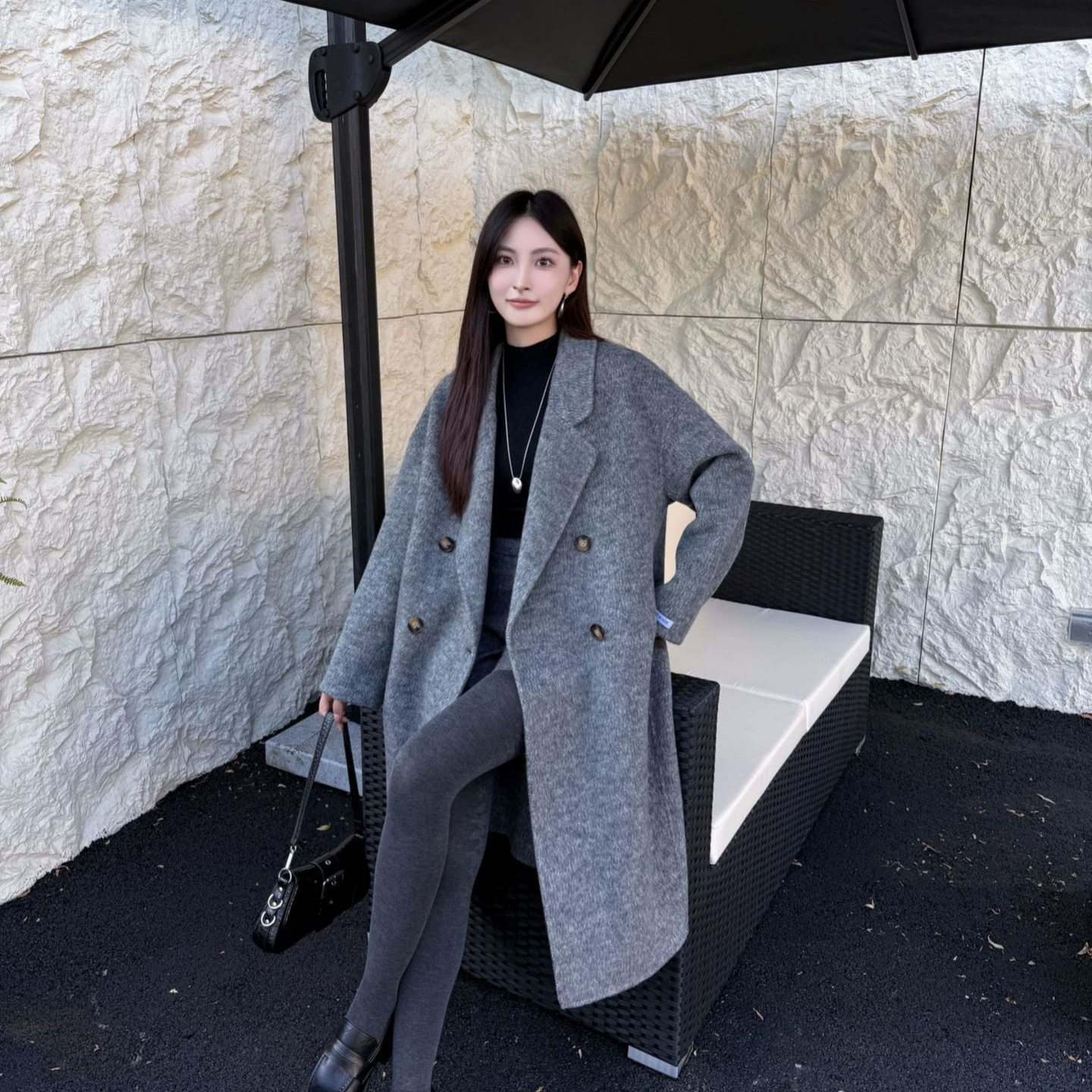 【Новая коллекция из кашемира】Женское двустороннее шерстяное пальто Aioni в корейском стиле, средней длины, для зимы.