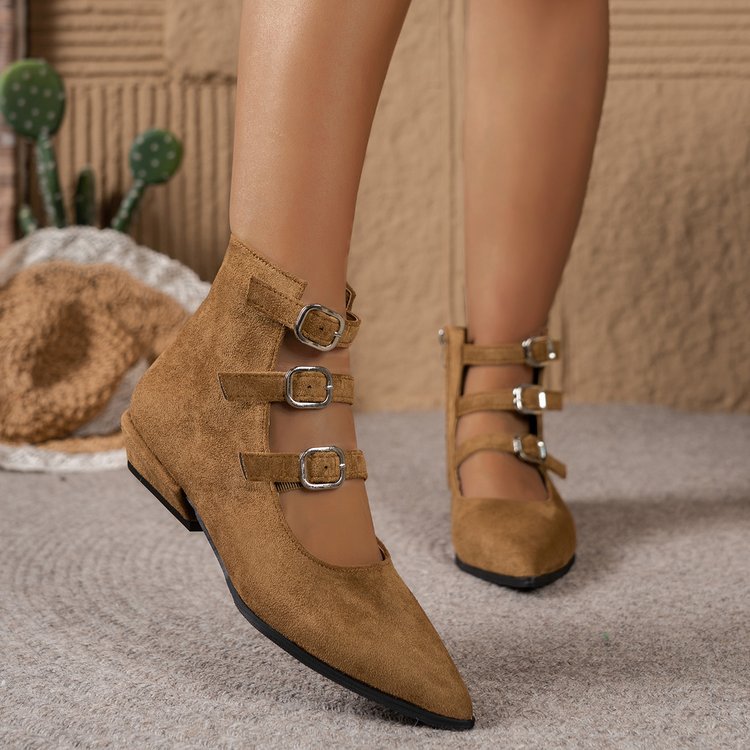 Sheepskin Version~2026 New Style Pointed Toe Chunky Heel Buckle Ankle For Women, Fashionable And Elegant, Versatile_vogvips.com
