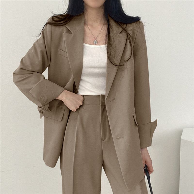 2026 Autumn Casual Lapel Suit Button Blazer High Waist Draped Thickened Wide-Leg Suit Pants
