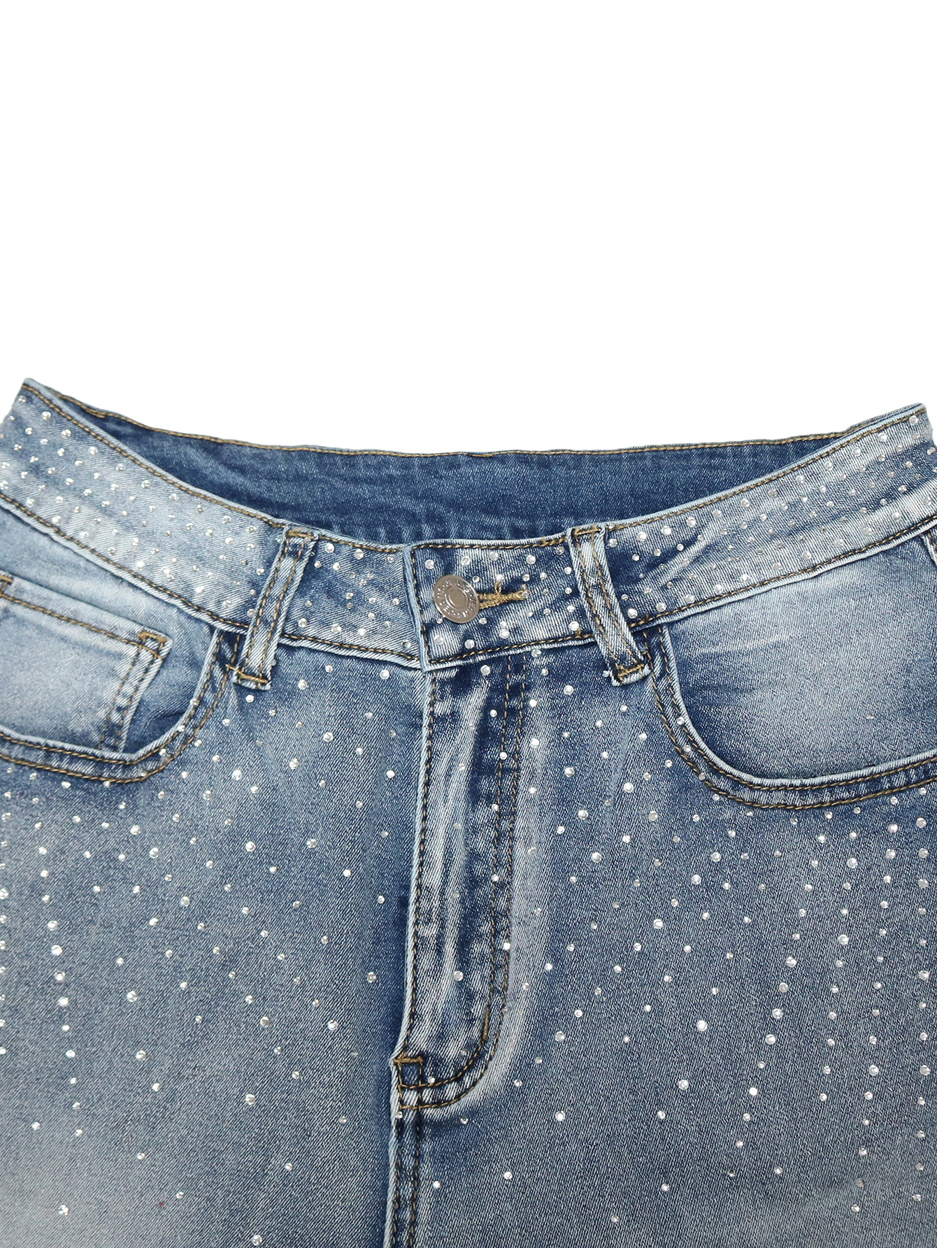Damjeans med hög midja och strass med breda ben för fest_voghion.com