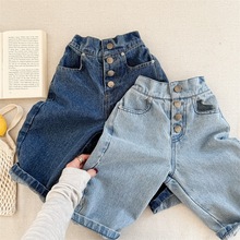 2025春儿童牛仔裤男女童韩系多扣子设计哈伦裤休闲裤童裤外贸童装