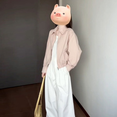 小个子粉色夹克外套女款春2025新款感设计感小众韩系短款上衣