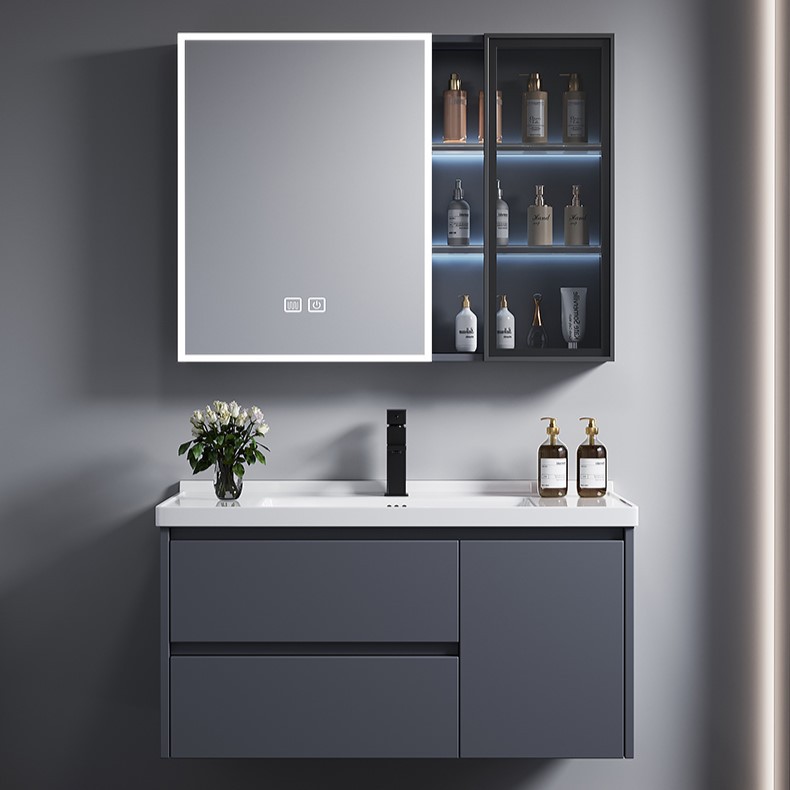 Cajón gris oscuro tipo de aleación de poliestireno de abeja gruesa gabinete de baño combinación gabinete lavabo de baño gabinete de cerámica integral lavabo