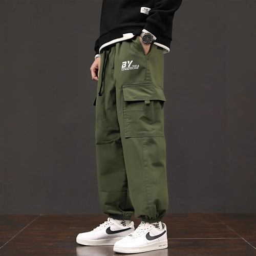 Men's fashion brand foot-bound workover pants, men's fashionable casual pants, loose spring and autumn new casual workover pants, fashionable