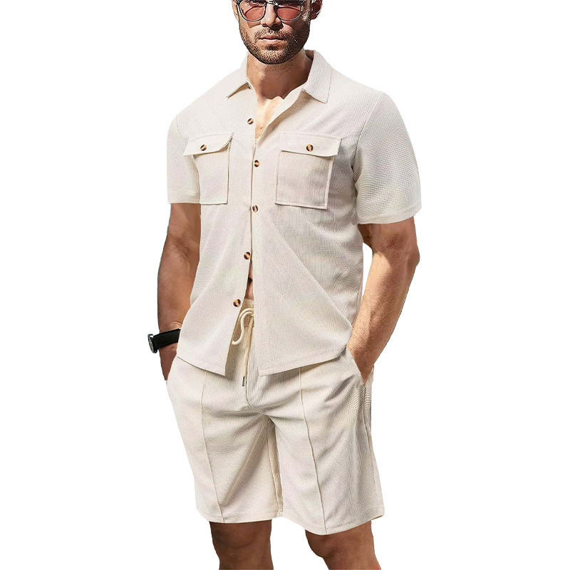 Herrset i två delar med waffle t-shirt och shorts_voghion.com
