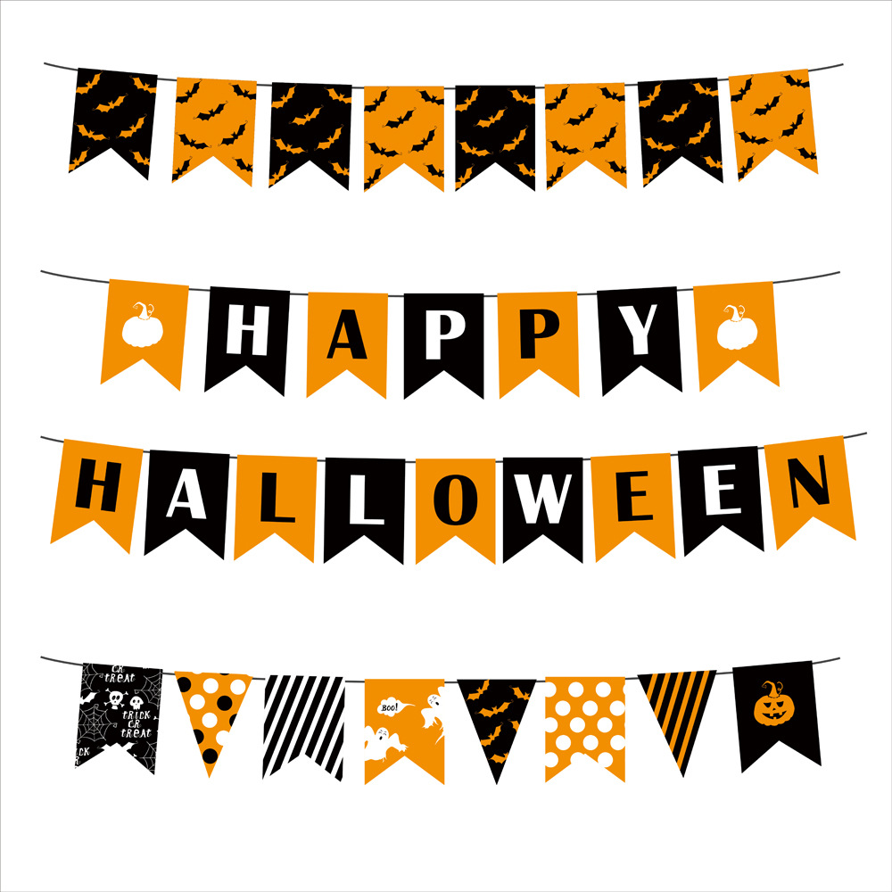 定做跨境新款万圣节串旗骷髅南瓜装饰吊旗户外布置挂旗万圣节旗帜