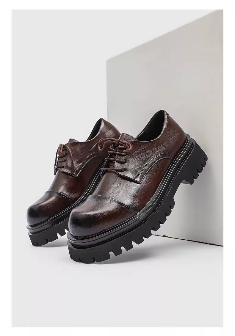 ShoeVault Britischer Modetrend Herren-Lederschuhe Dicke Sohle Derby Zehenkappe Business Hochzeit Bräutigam Weiche Oberfläche Sport Freizeit_voghion.com