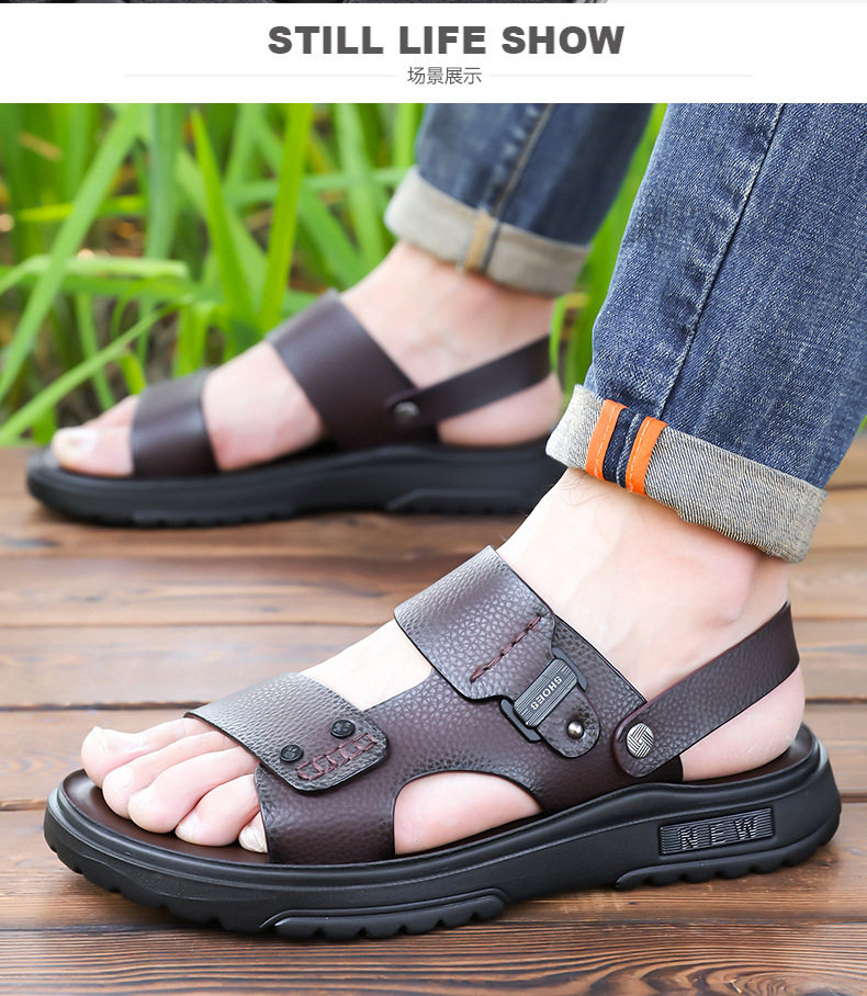 Dép sandal nam da bò lớp đầu hở ngón thoáng khí chống trượt đi biển và dạo phố — C6253 Màu nâu, C6253 Màu đen chi tiết 15