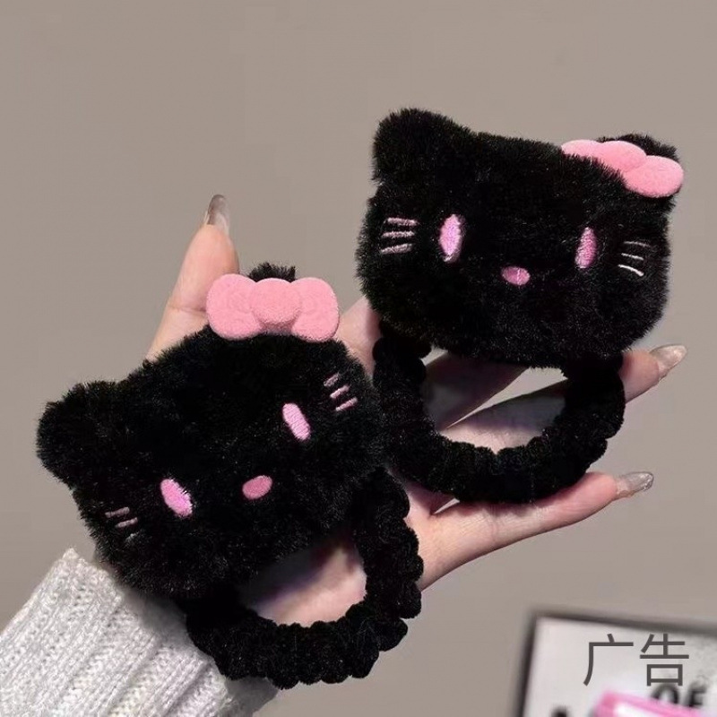 可爱毛绒猫咪蝴蝶结新款黑色发圈女丸子头马尾头绳儿童橡皮筋批发|undefined