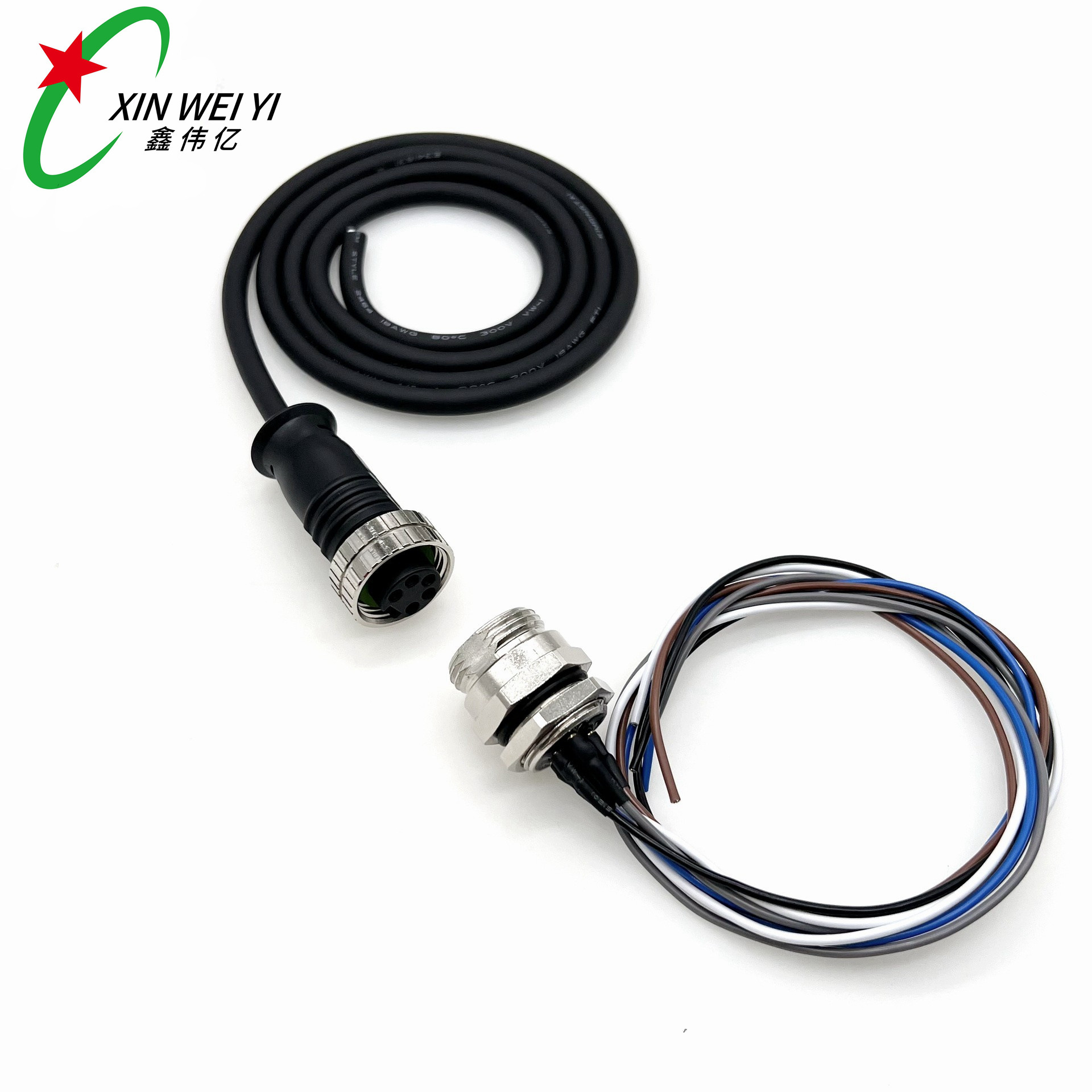 7/8八分之七工业相机电源线设备连接器单母头注塑成型公头法兰座