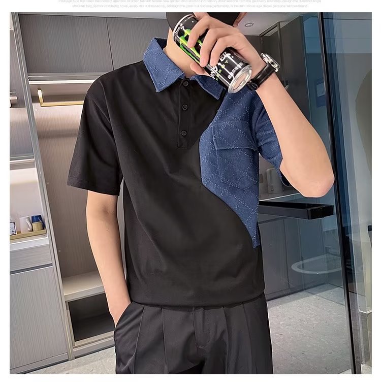 Tendencia 2024 nueva moda social chico verano camiseta de manga corta camiseta masculina bordado camiseta de media manga solapa polo