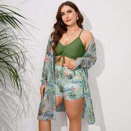 2025新款外贸罩衫泳衣亚马逊新品欧美印花性感大码沙滩服泳装女三