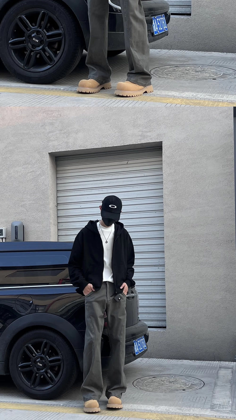 Men's Trendy High Street Distressed Patchwork Cargo Pants American Street Style Loose Straight Leg Casual Trousers_mkmklike.com