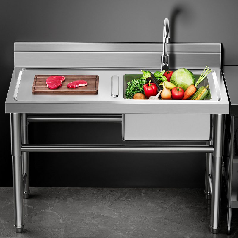 Commercial stainless steel sink with bracket kitchen single double sink canteen dishwashing wash basin rental room sink