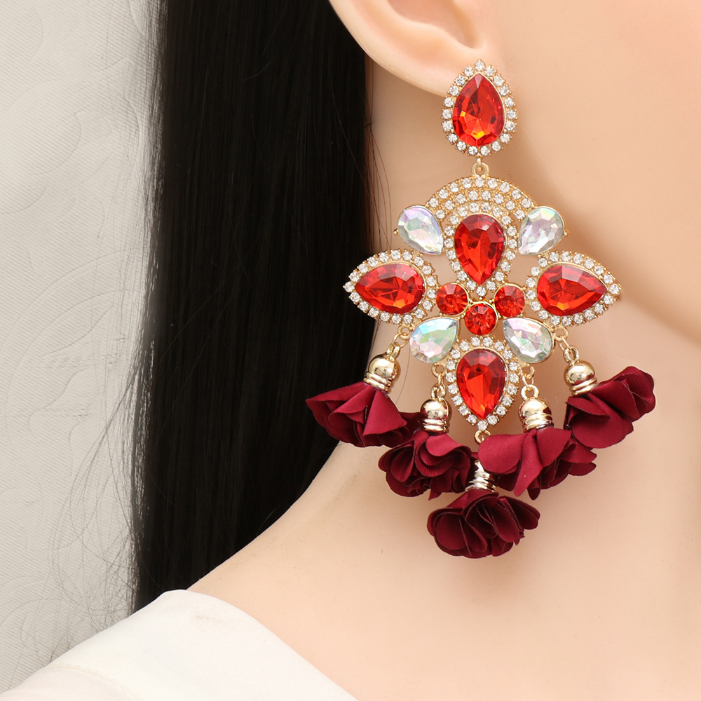 New Bohemian Color Diamond Flower Female Earrings Personality Accessories Wholesale display picture 2