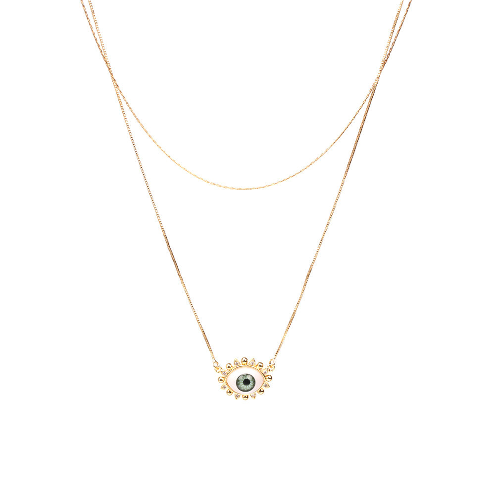 devilu0027s eye resin pendant double layered copper necklace wholesale nihaojewelry