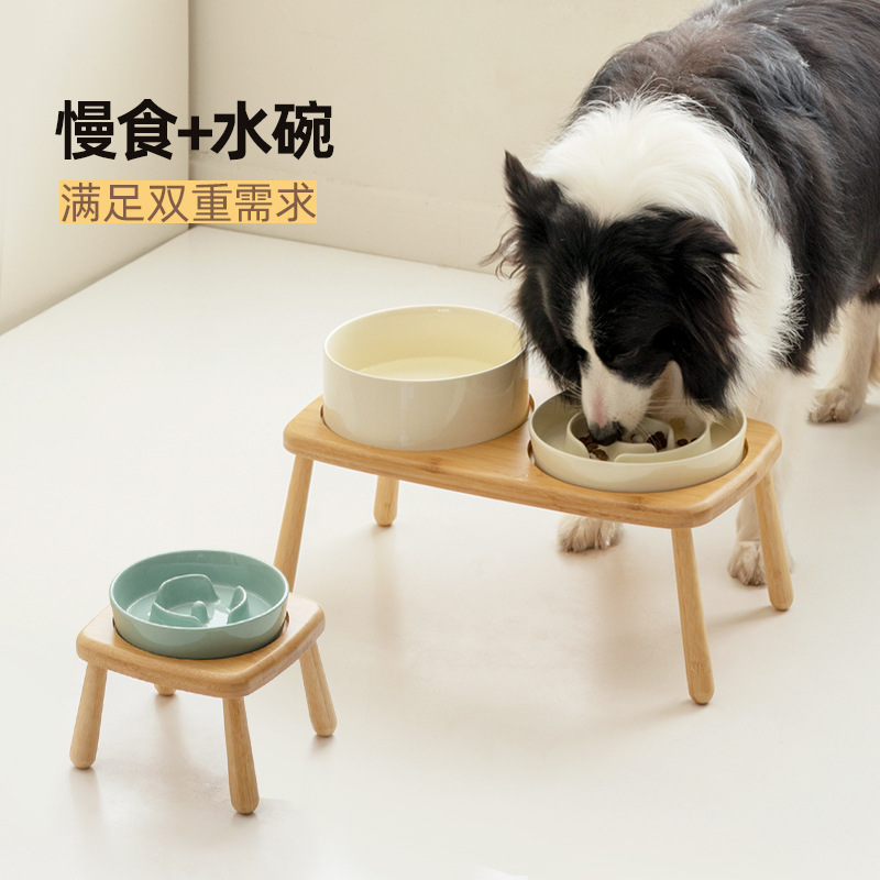 Ceramic Dog Bowl Pet Dog Slow Food Slow Food Anti-choking Rice Bowl Anti-knock Small and Medium Large Double Dog Food Bowl Water Bowl Dog Basin