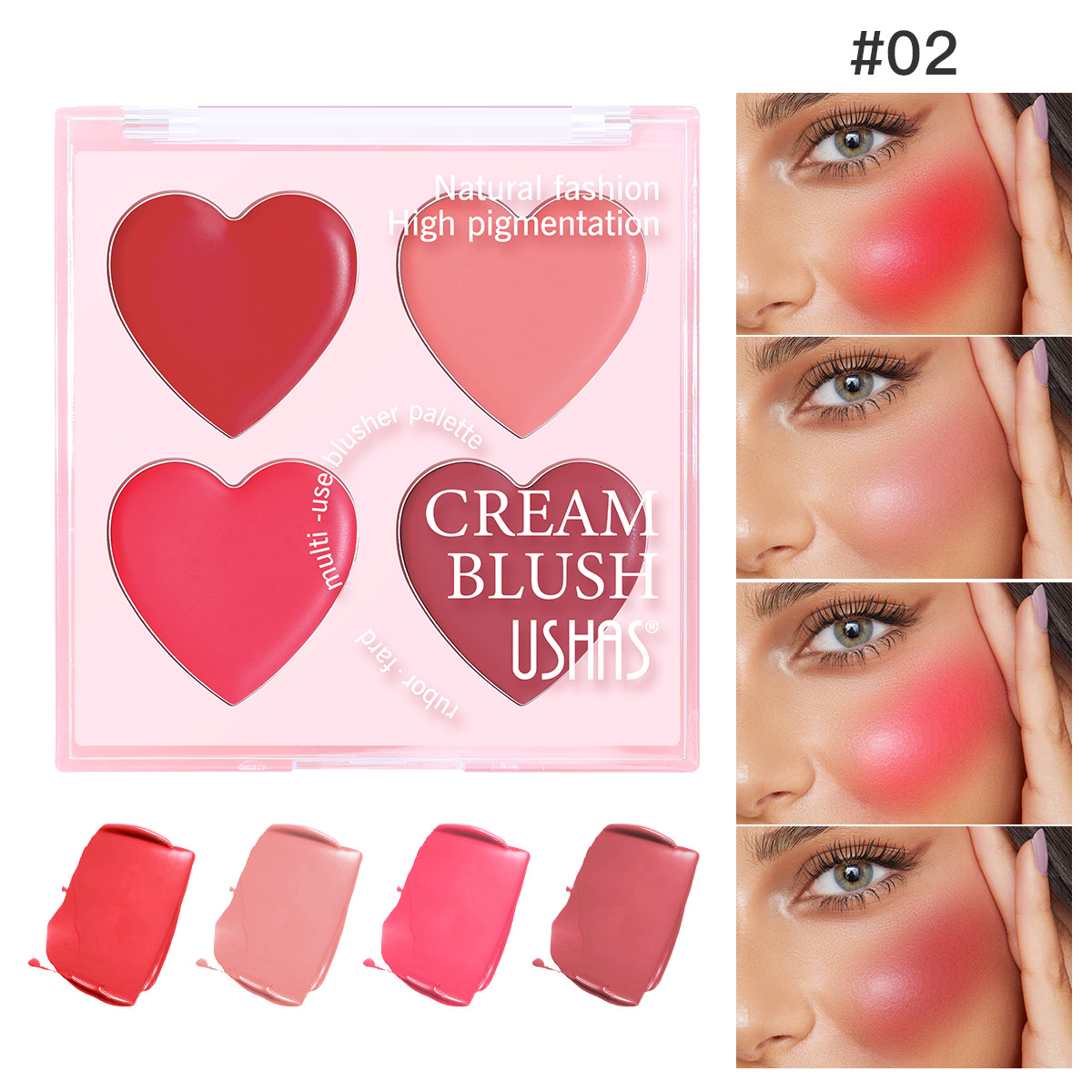 USHAS venta caliente transfronteriza amor reparación color mate rubor crema de rubor natural de cuatro colores al por mayor