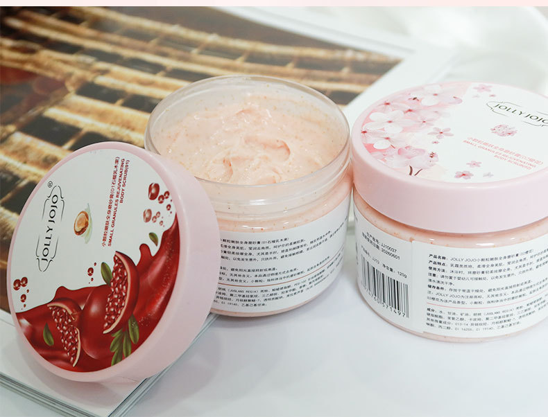 JOLLY JOJO Pomegranate Cherry Blossom Body Scrub removes chicken skin, rejuvenates the whole body, exfoliates, and is a skin care product undefined