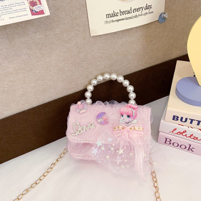 Nuevo bolso para niños, bolso de perla de princesa de dibujos animados, lazo lindo, bandolera para niñas, monedero