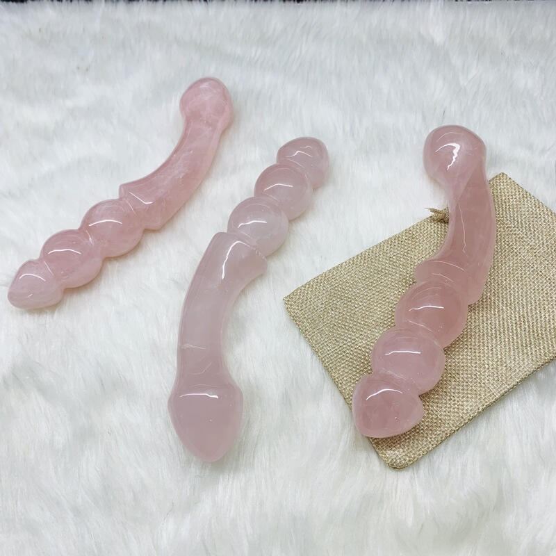 天然水晶粉晶原石雕刻打磨 水晶按摩棒 图 13