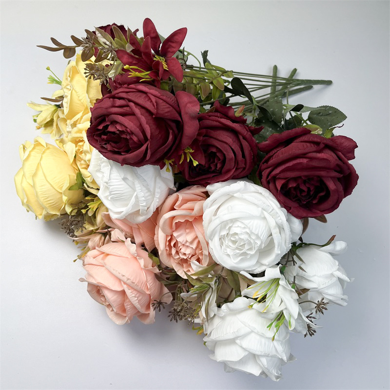 9叉5头百合玫瑰花材婚庆订婚宴花墙背景墙客厅摆件婚庆背景墙