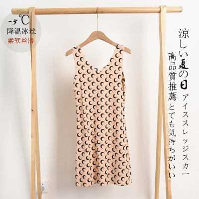 21新款月亮图案睡衣女夏 超薄无痕冰丝背心裙欧美性感睡裙可外穿