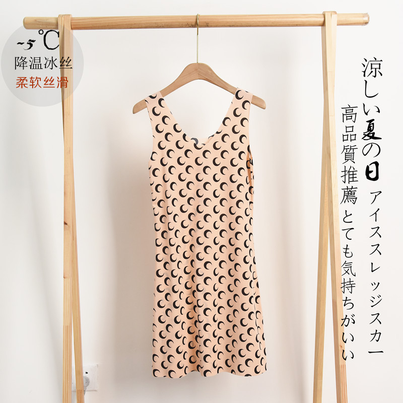 21新款月亮图案睡衣女夏 超薄无痕冰丝背心裙欧美性感睡裙可外穿