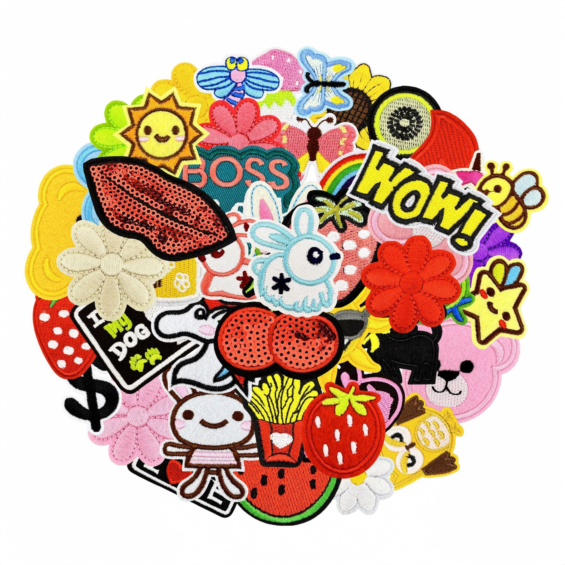 特价卡通绣花标童装布贴可爱装饰固定款式蜜蜂兔子草莓50款60款装