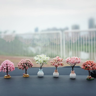 Car center console decorations ornaments 2024 new car simulation flower tree high-level girl car ornaments (Car ornaments) - lovehibiscuswishingpearcherry-blossompink-green-tree-6-pack