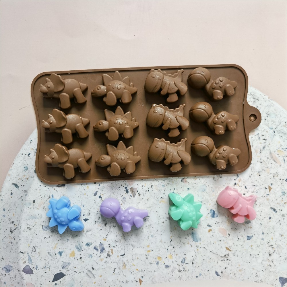 Silicone 12 dinosaurios chocolate 582 molde de pastel gelatina pudín jabón molde de pastel herramientas de horneado