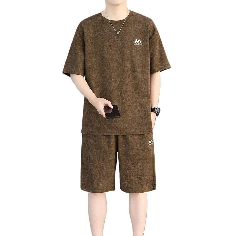 Woodpecker Men's Short-Sleeved Suit Summer Casual T-Shirt Shorts Two-Piece Set Trendy Summer Sportswear Set for Men