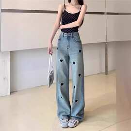 牛仔裤子女2025年新款设计感小众宽松直筒裤时尚阔腿裤女