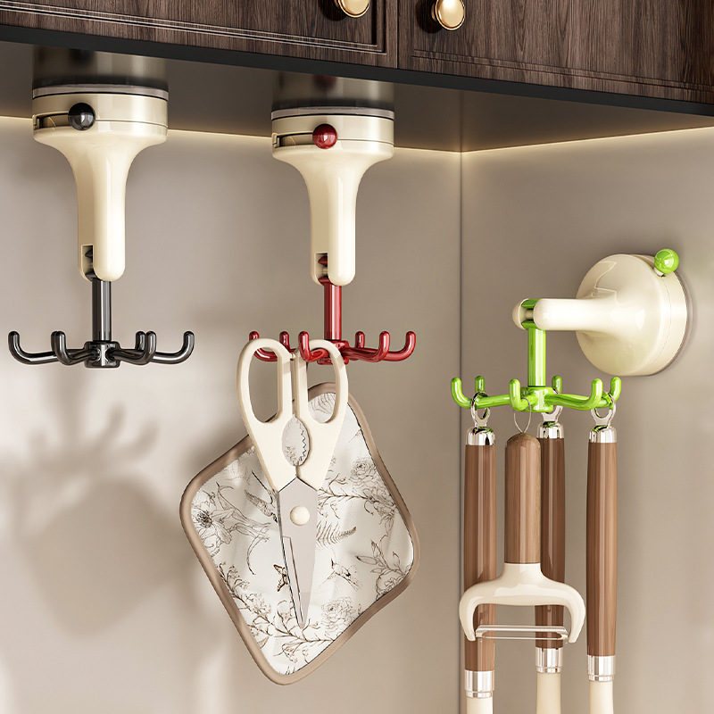 Ventosa cocina gancho giratorio gabinete sin perforación espátula estante de seis garras pala montada en la pared cuchara estante de almacenamiento