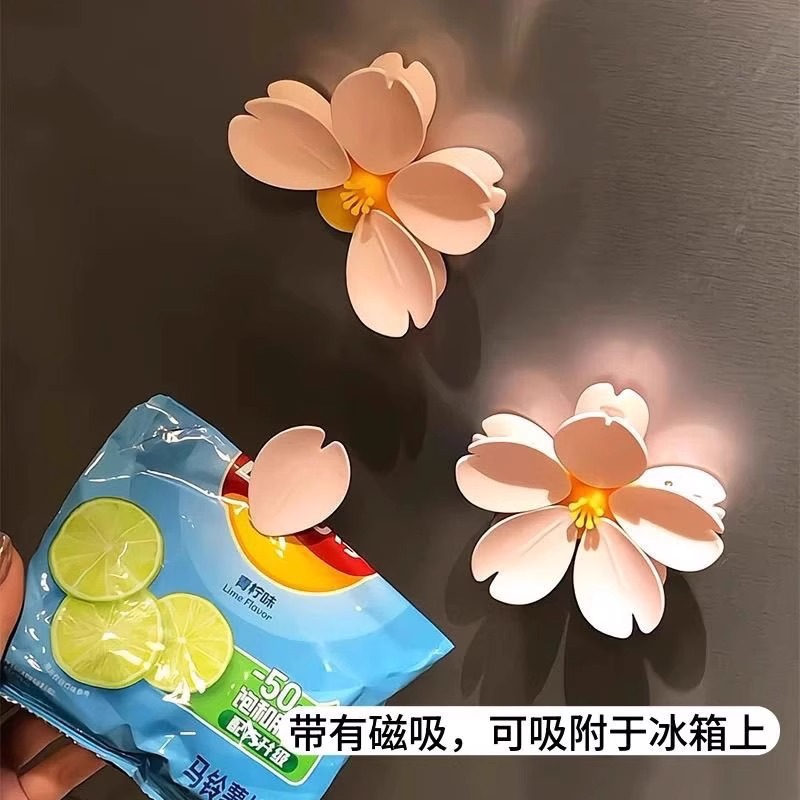 封口夹创意樱花高颜值磁吸冰箱贴家用可爱零食密封夹厨房食物封口