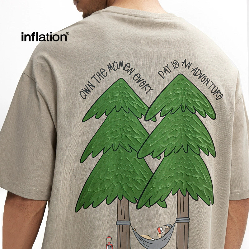 Яркая мужская одежда | 265G сосновая футболка с пенистой принтом 2025 весна и лето новый тяжелый вес свободный повседневный хлопок с короткими рукавами