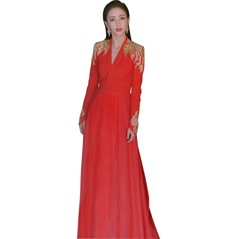 Long Elegant Red Wedding Dress For Brides Engagement Reunion Banquet Evening Gown Women's Party Wear_ecoleips.com