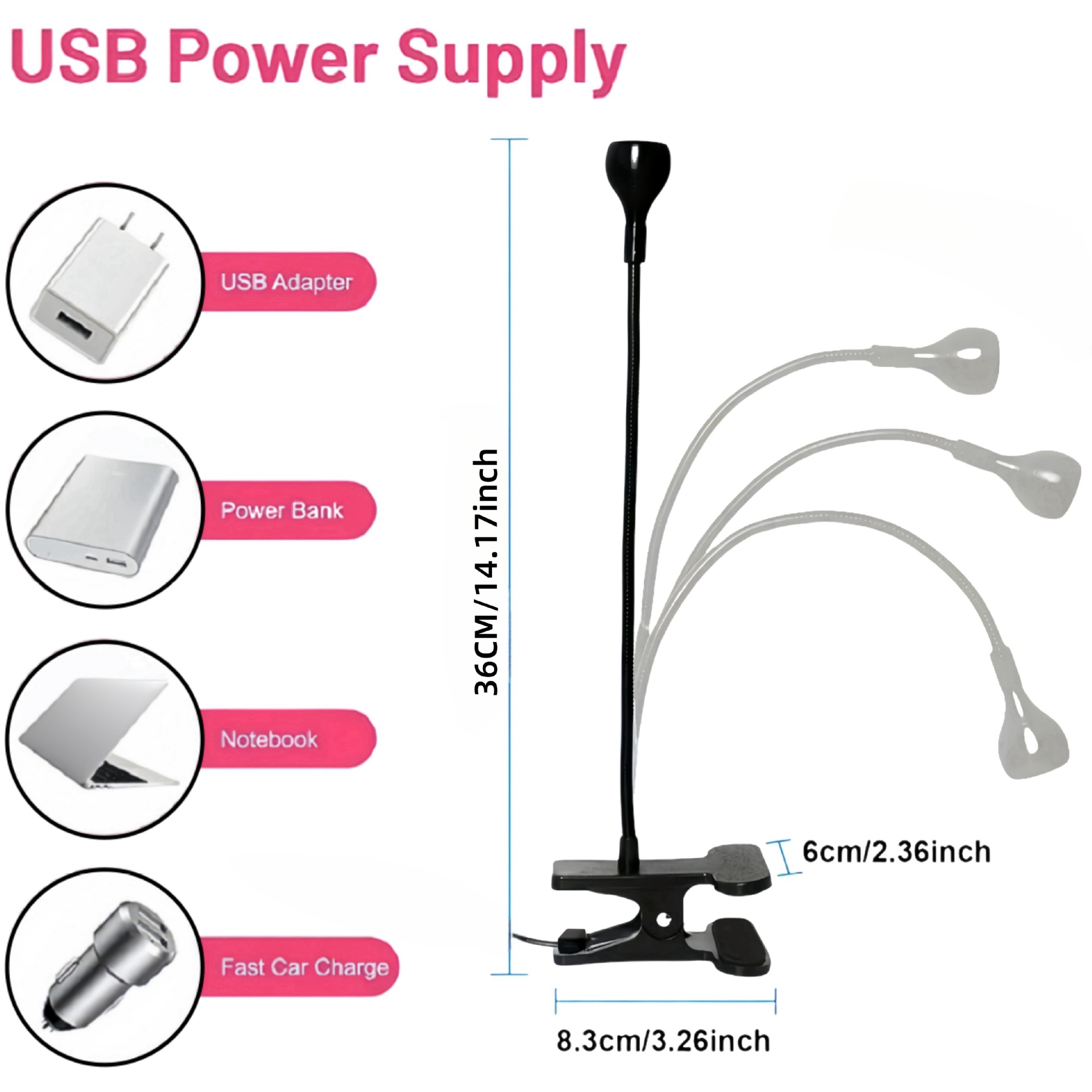 Lámpara de uñas de cuello de cisne, lámpara de clip USB de luz violeta de curado UV, lámpara de una palabra, de secado rápido, sin manos negras, lámpara de parrilla de uñas LED