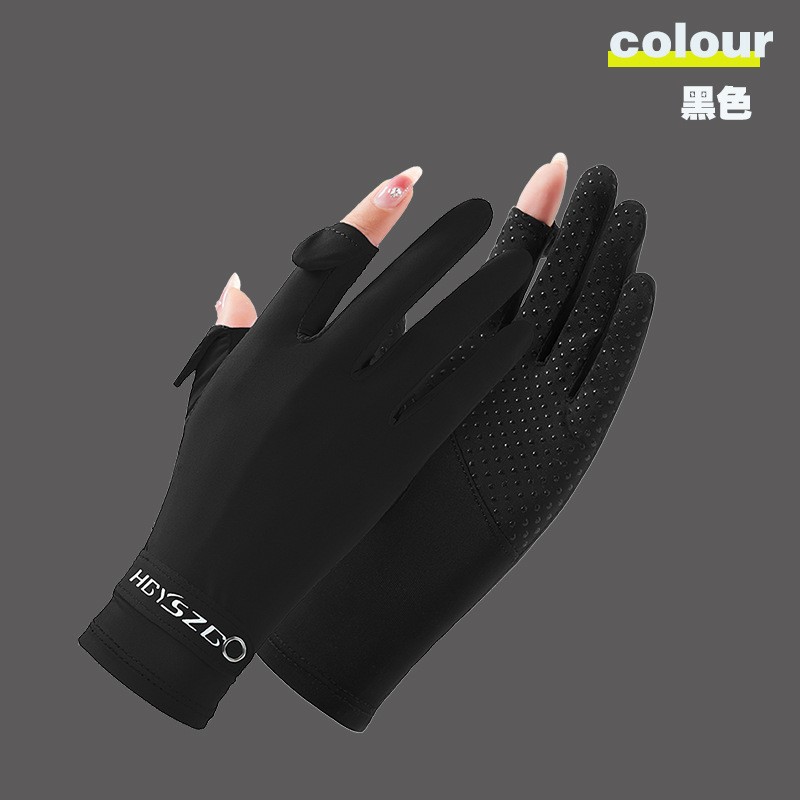 Guantes de protección solar para mujer de verano de seda fina de hielo al aire libre a prueba de rayos UV transpirable fugas de dos dedos guantes antideslizantes