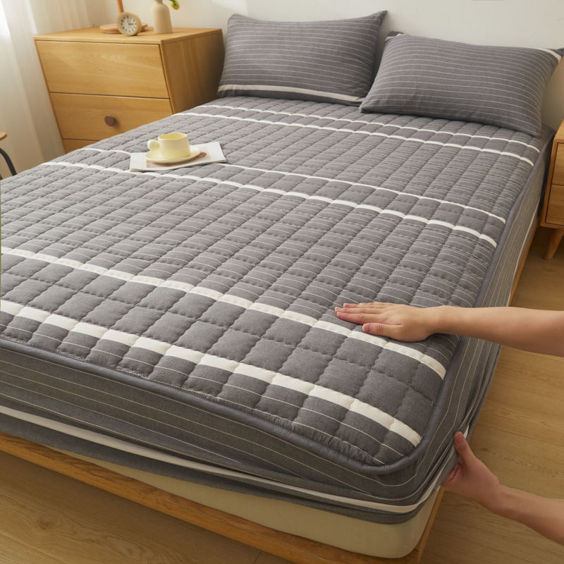 2025 nueva clase A de algodón teñido en hilo de algodón lavado funda de cama cubierta protectora de colchón grueso acolchado funda de cama de una sola pieza