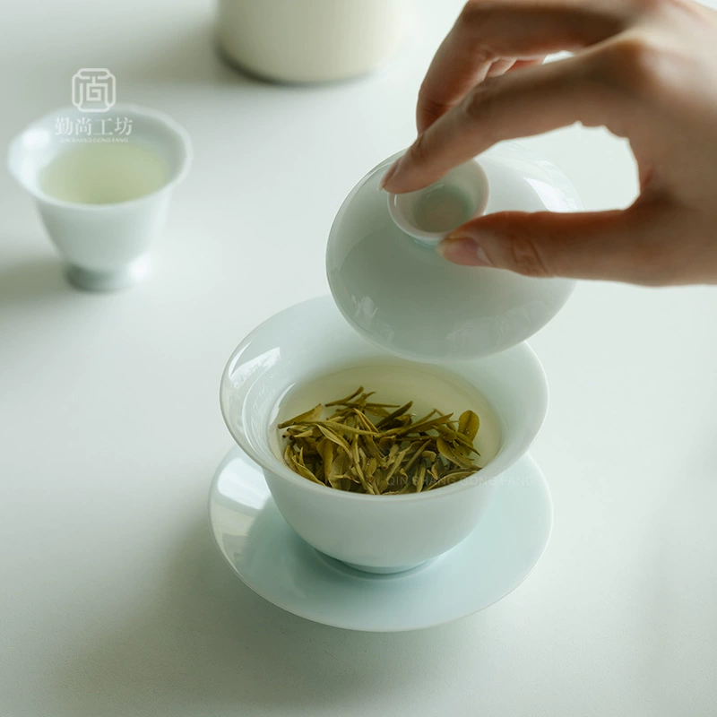 Тарелка для чая Shadow Qing Sancai Bowl Celery Kung Fu Tea Set Не выпекайте чайную чашу одна китайская бытовая керамика ручной захват чаши