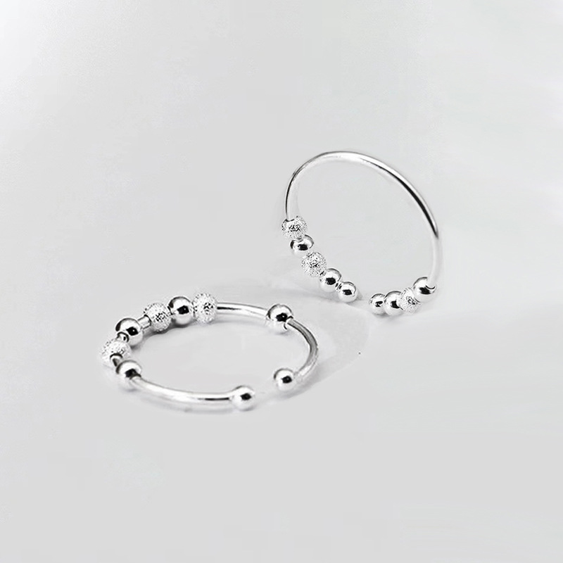 S925 anillo de plata con cuentas anillo femenino ins simple nicho diseño flexible Transferencia de cuentas anillo abierto contra la ansiedad