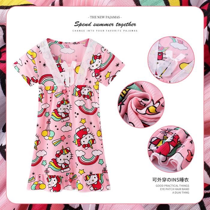 Pijama infantil princesa viento de verano nuevo chaleco de mangas cortas niñas pijama vestido de dibujos animados de verano