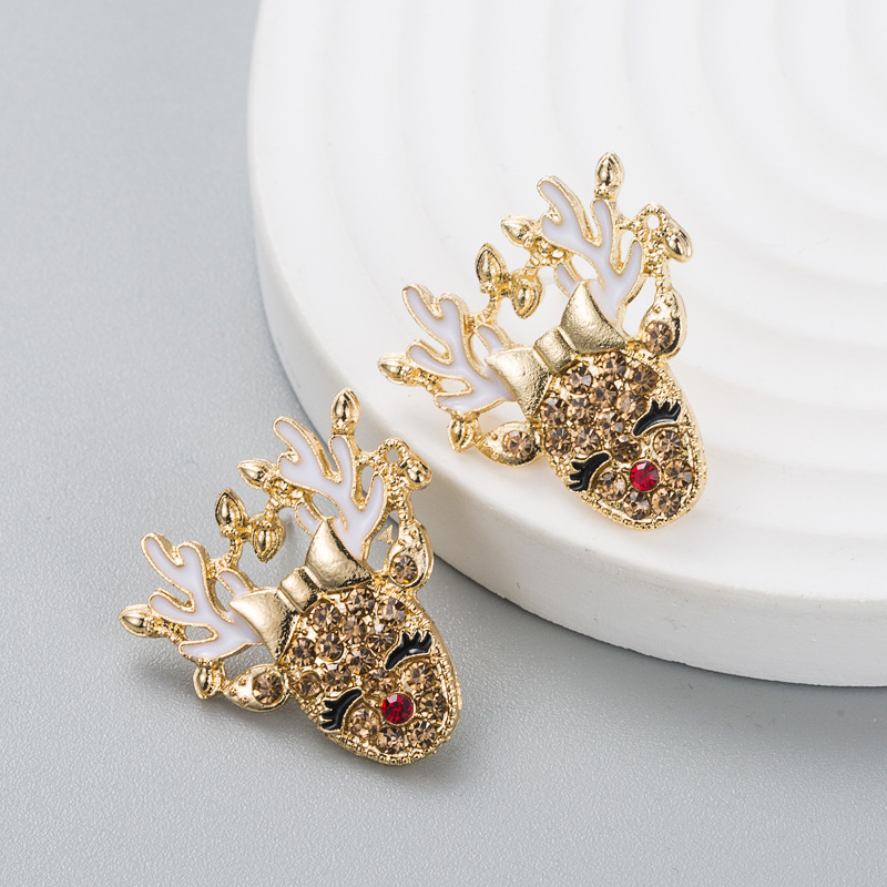 European And American Fashion Personality Drip Oil Antlers Alloy Diamond Elk Earrings display picture 4