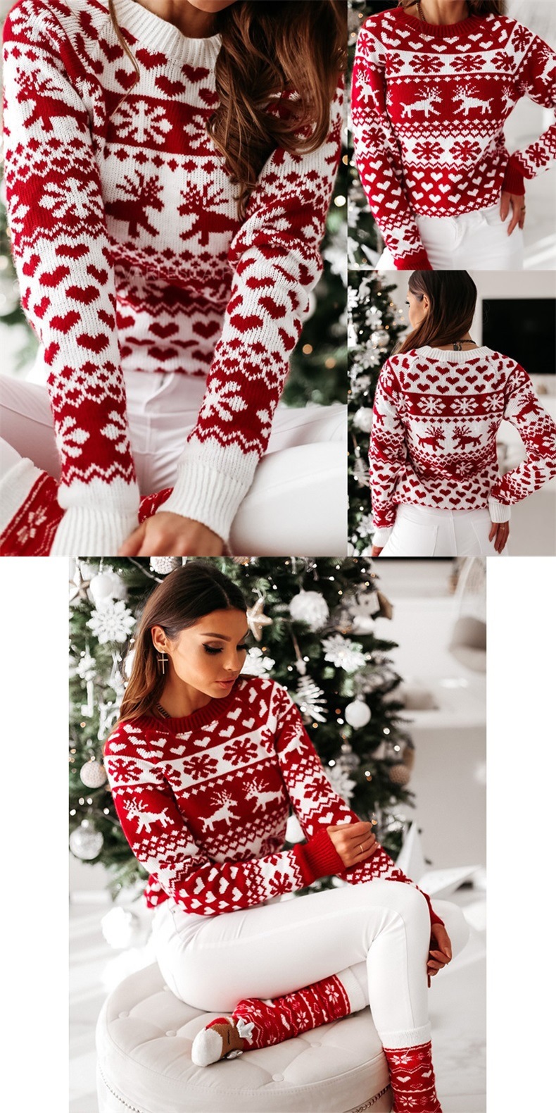 Fashion Snowflake Acrylic Round Neck Long Sleeve Regular Sleeve Patchwork Sweater display picture 4