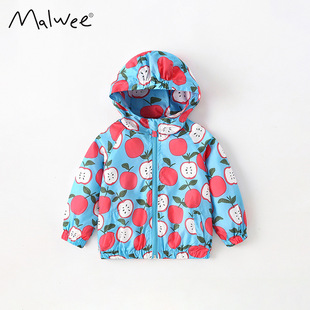 Malwee Girls Windbreaker Jacket Spring & Fall New European and American Style Hooded Zipper Shirt Kidsren's Clothing Top